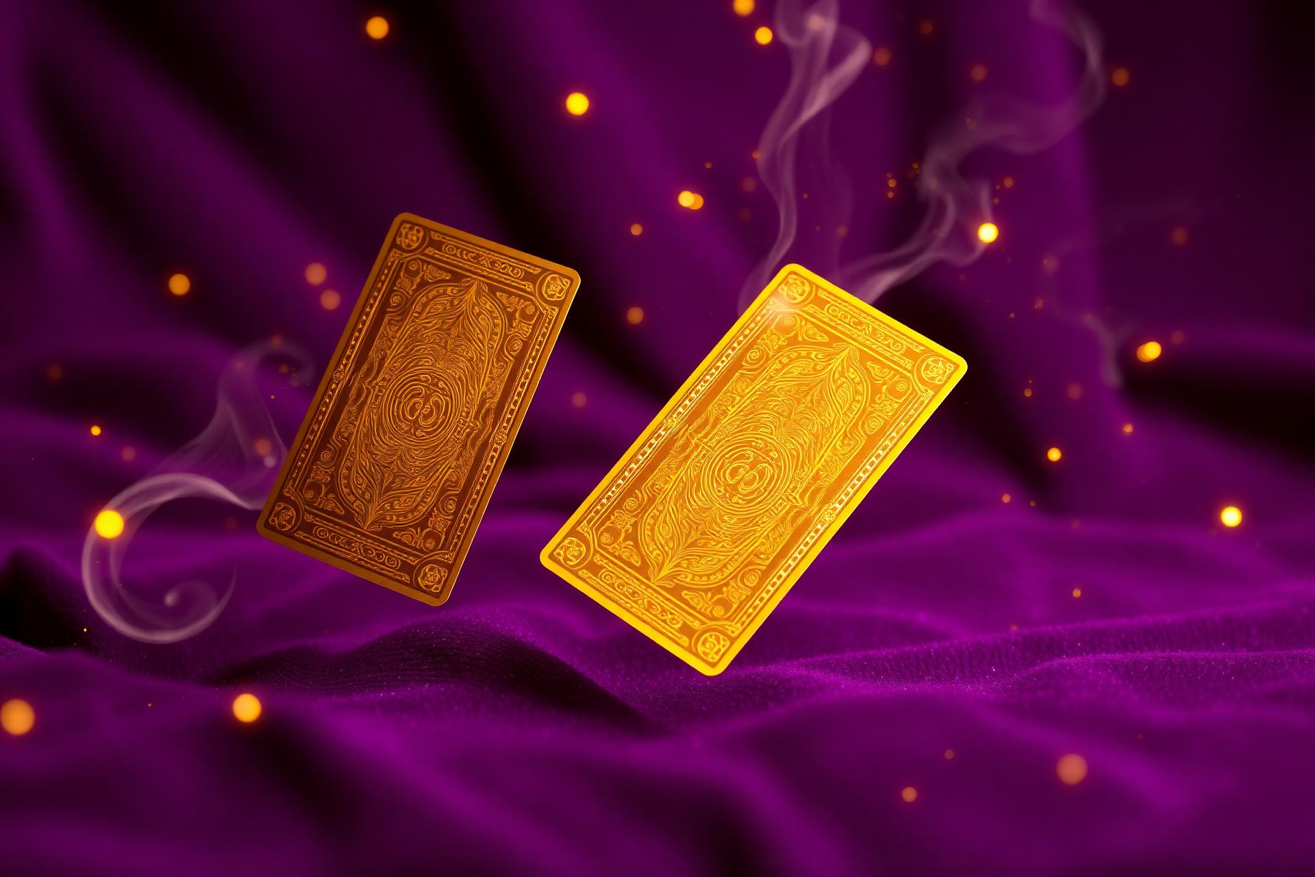 Mystical golden tarot cards on velvet